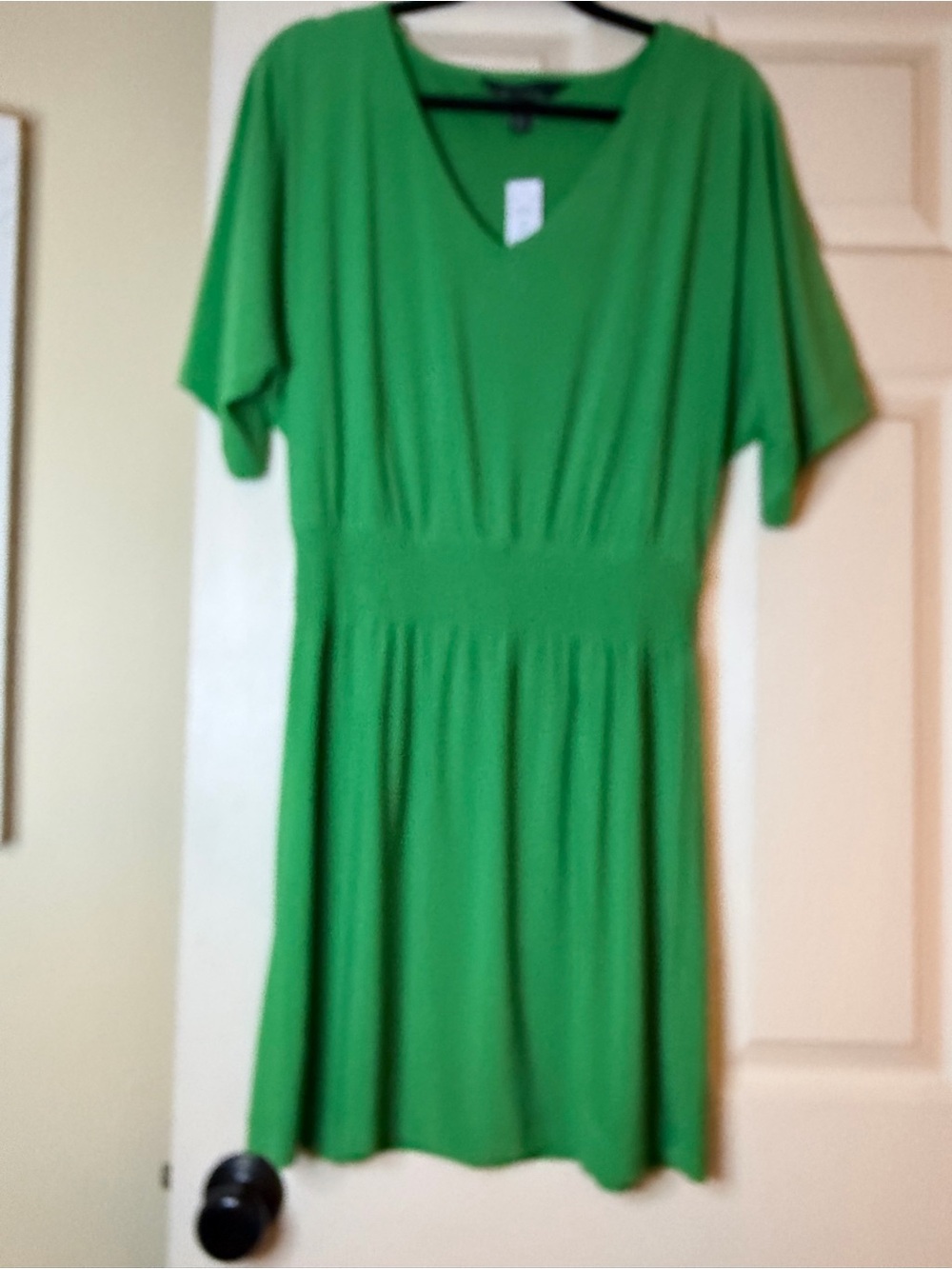 White House Black Market Vivid Green V-Neck Waistband Dress